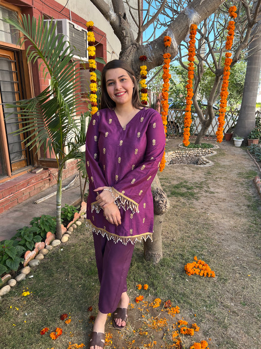 Purple embroidered coord set