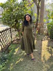 Mehendi Ikkat dress with pockets