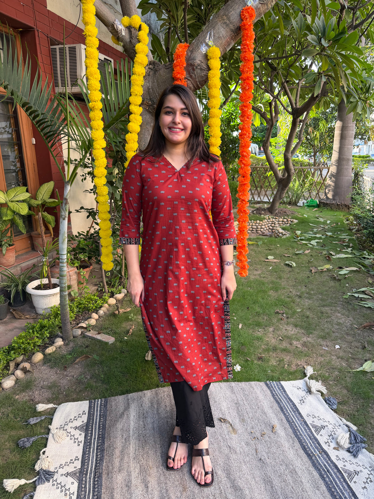 Maroon lotus kurta