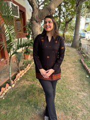 Black embroidered woollen short kurti