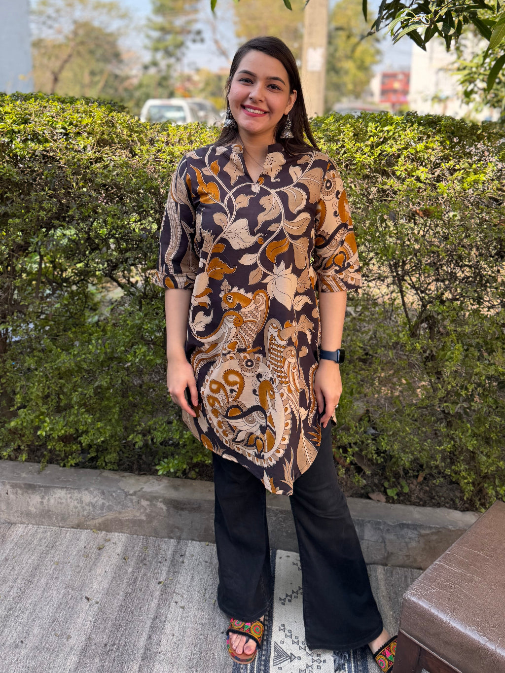 Black Overall Kalamkari Top by MySanskritam