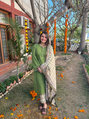 Mehendi green full suit set with chanderi duppata