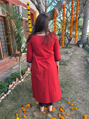 Red embroidered Yoke kurta