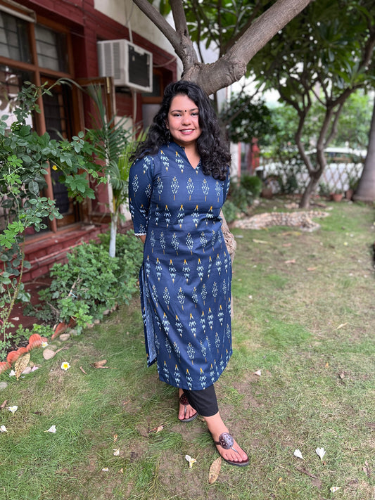 Royal Blue Digital ikkat print kurta