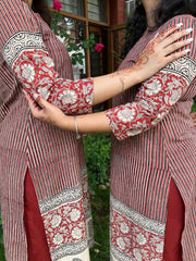 Maroon lines bagru Designer kurti - MYSANSKRITAM