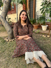 Brown leaf Aline Kurta