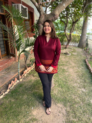 Maroon Kullu border woollen short kurti