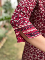 Maroon jaal ajrakh kurta