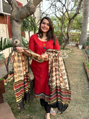 Maroon Button kurta with Chanderi Duppata