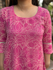 Pink textured Aline kurta with Pocket