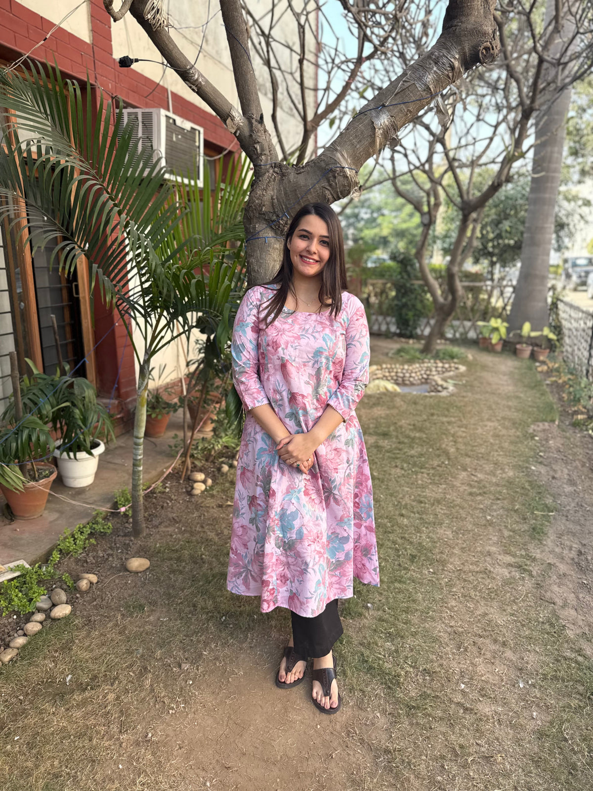 Pink Floral Aline Kurta