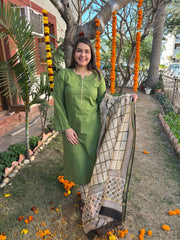 Mehendi green full suit set with chanderi duppata