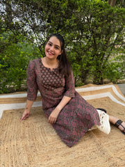 Brown ambi floral yoke kurta