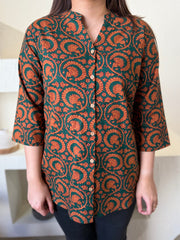 Mehendi Kalamkari Shirt close up by Sanskritam