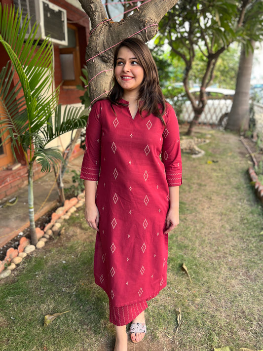 Maroon Diamond south cotton coord set - MYSANSKRITAM
