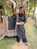 Black Woollen suit set with Shawl - MYSANSKRITAM