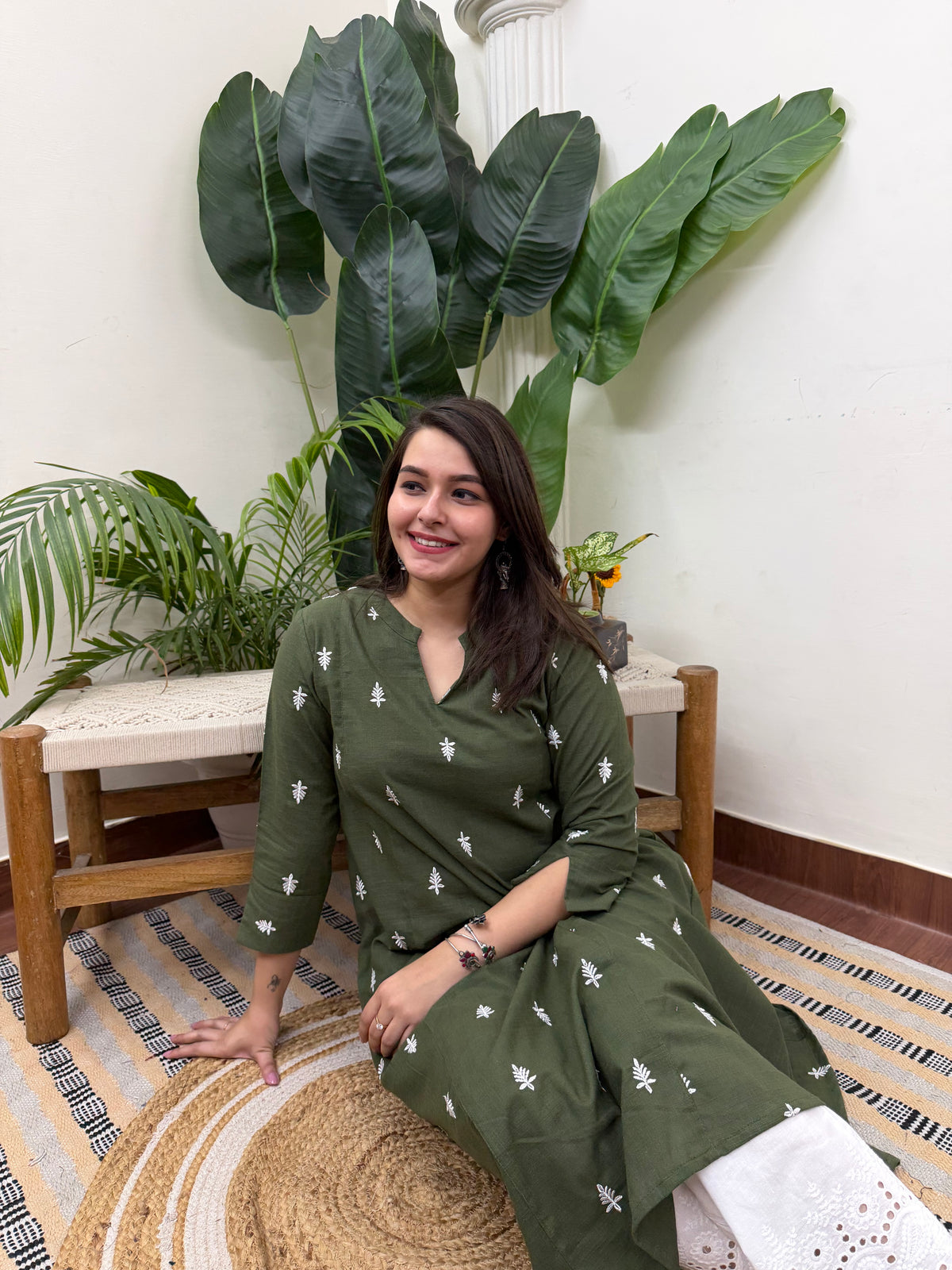 Leaf green embroidered Aline kurta