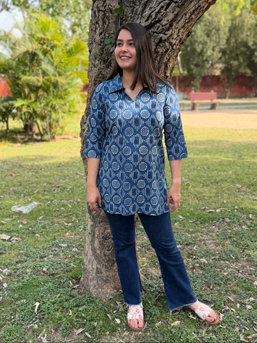 Indigo Abstract Print short kurti