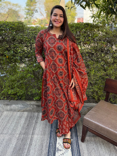 Rust Printed Aline Full Suit Set