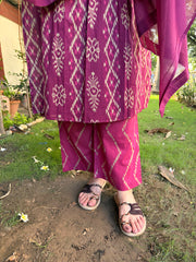 Magenta Ikkat Print Pintucks Suit Set  paalazzo by Sanskritam