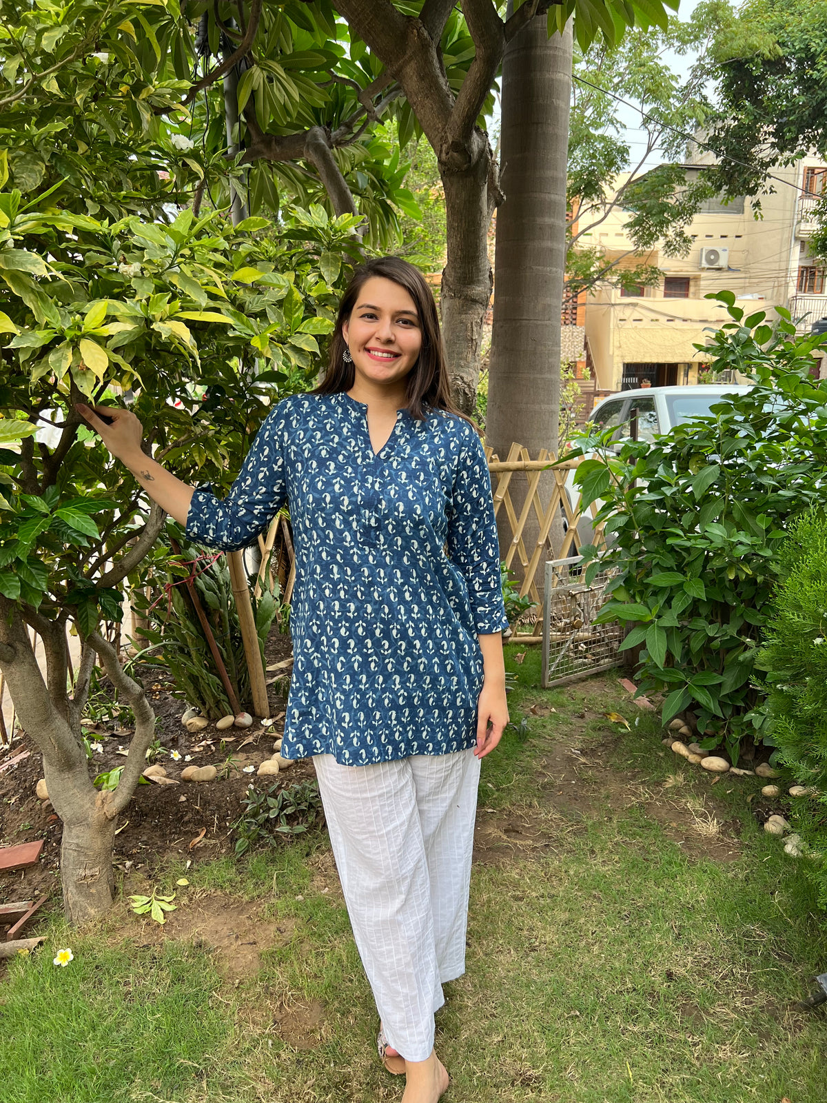 Indigo Ban neck Ambi kurti - MYSANSKRITAM