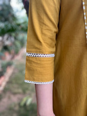 Mustard A-Line kurta with Scarf