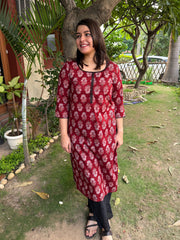 Maroon Ajrakh Lace Kurta by MySanskritam
