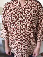 Cream Maroon Geometric Shirt up close  by Sanskritam