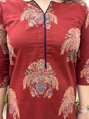 Brick red bunch print kurta