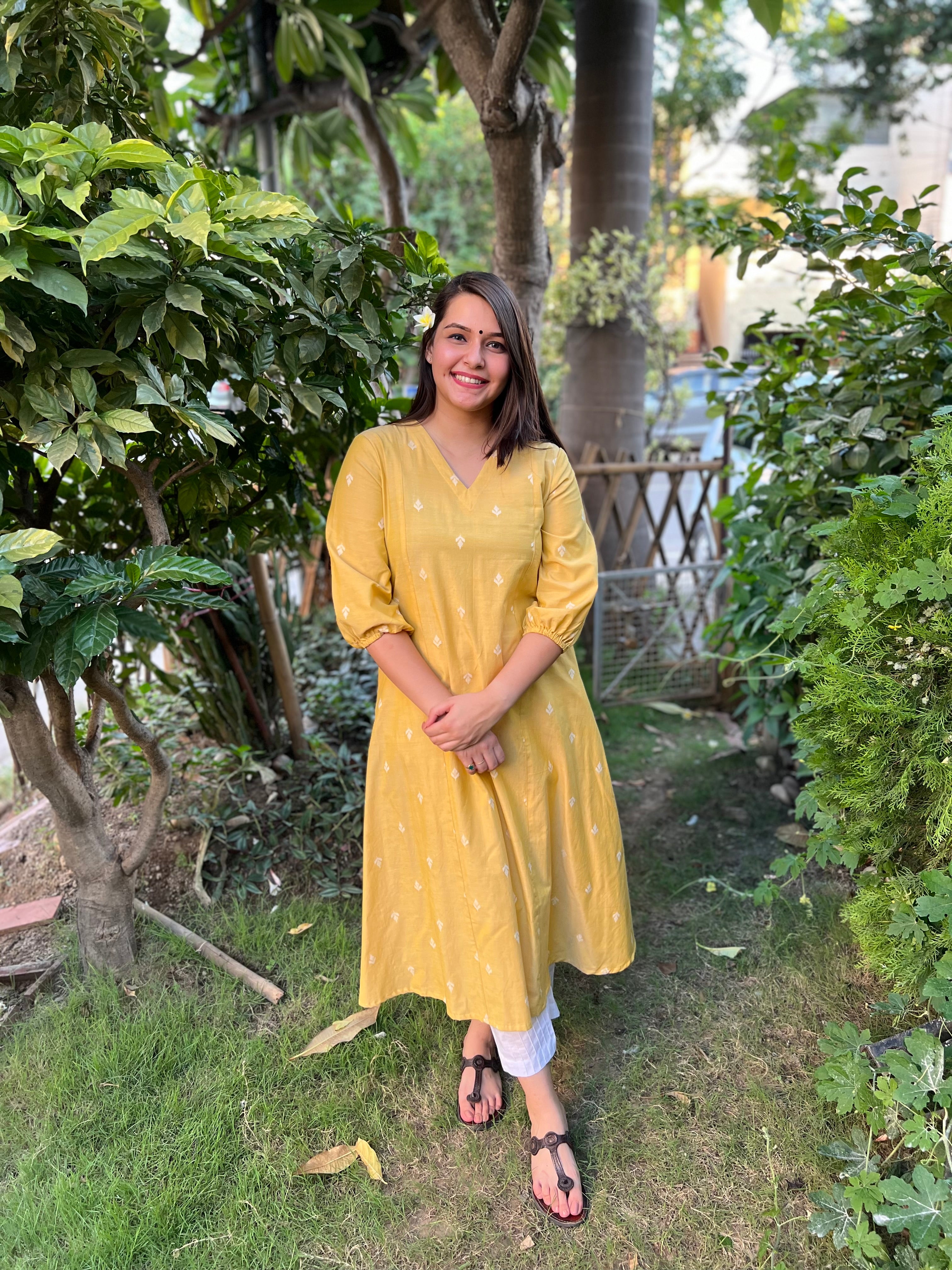 Lemon Buti Basic Kurta - MYSANSKRITAM