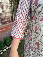 Cream with pink buti kurta