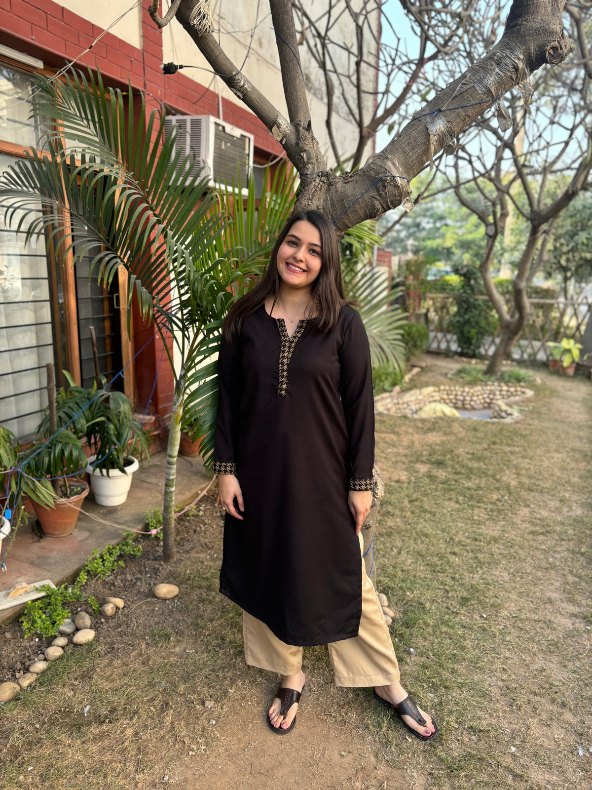 Black beige woollen coord set