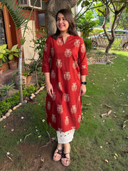 Rust Buta Ban Neck Kurta by MySanskritam