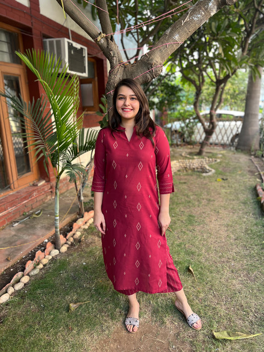 Maroon south cotton Diamond kurta - MYSANSKRITAM