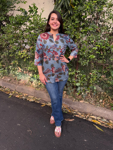 Dusty blue floral printed Shirt