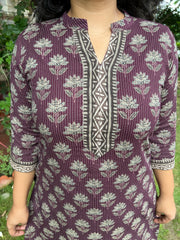 Wine Ban neck Kantha kurta - MYSANSKRITAM