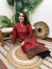 Dark Rust woollen kurta with border