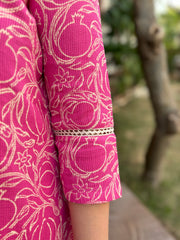 Pink textured Aline kurta with Pocket