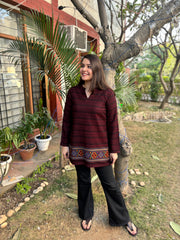 Maroon black Kullu border woollen short kurti