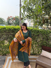 Green A-line chudi sleeve kurta duppata set