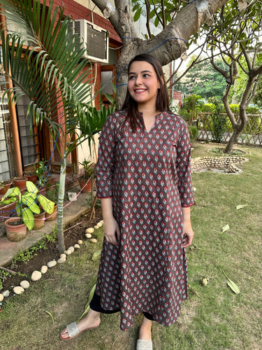 Grey leaf aline kurta