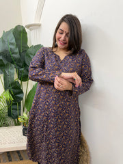 Blue floral woollen kurta