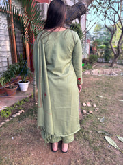 Pista green embroidered woollen suit set