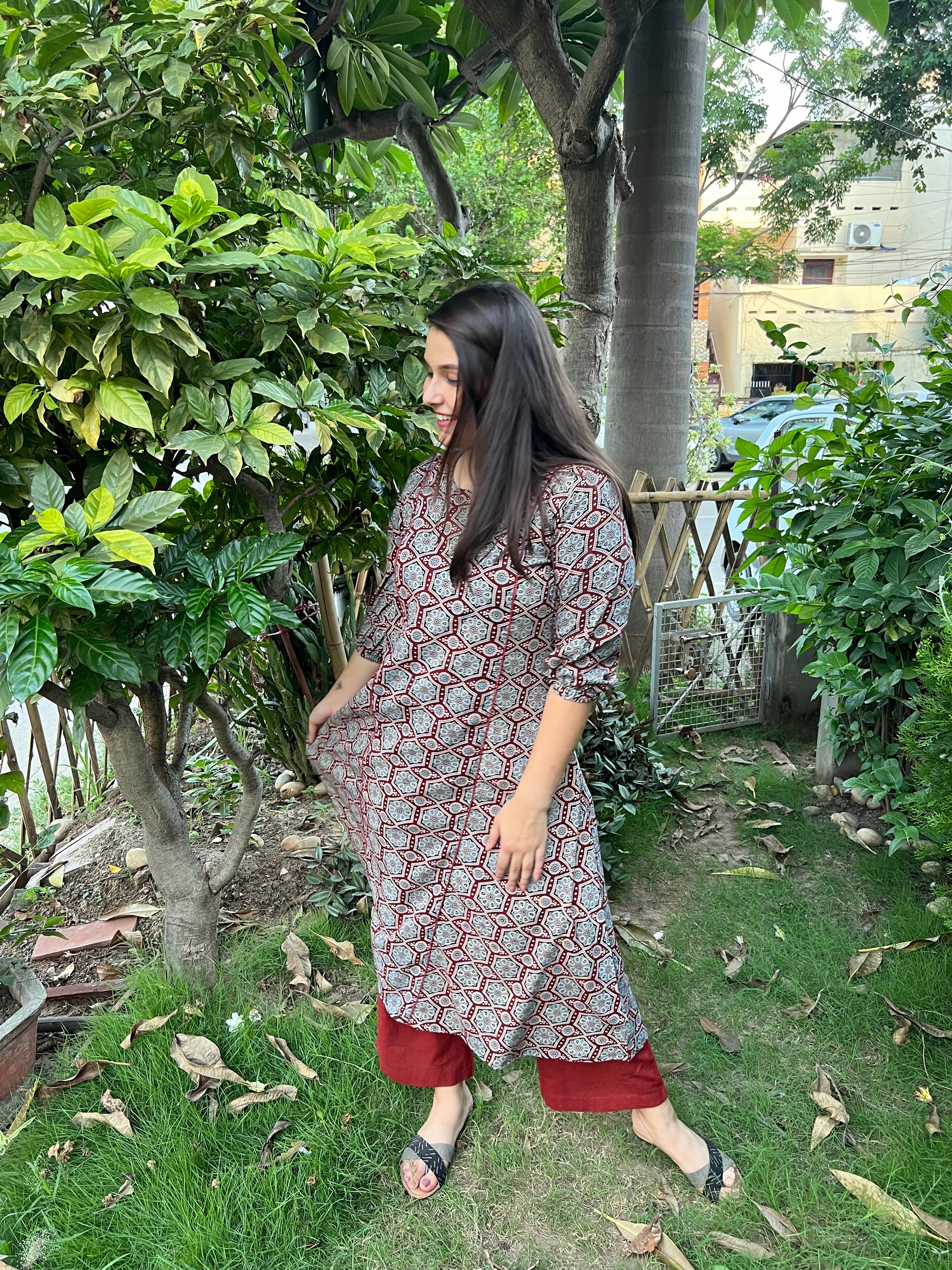 Ajrakh A-Line kurta duppata set - MYSANSKRITAM