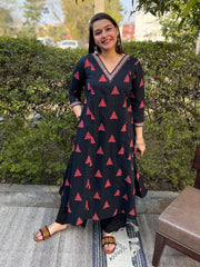Black Geometric Aline Kurta by MySanskritam