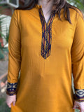 Mustard woollen Border kurta - MYSANSKRITAM