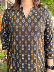 Black ikkat cotton straight Kurta