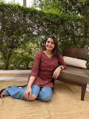 Maroon ajrakh short kurti