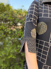 Brown Ajrakh Handblock Collar Kurta  sleeve detail by Sanskritam