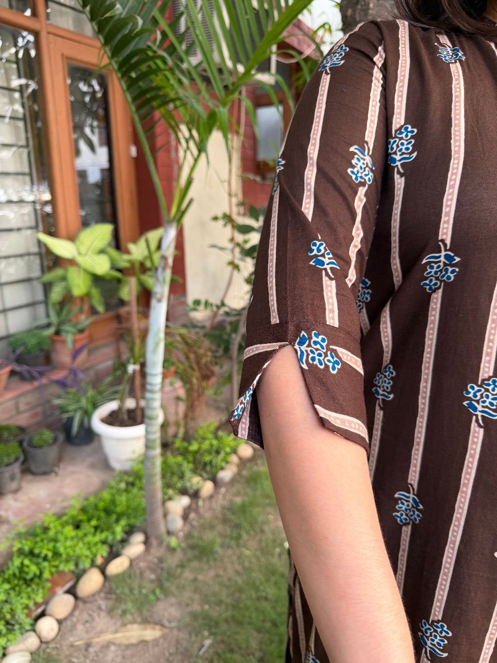 Mud Brown ban neck kurta sleeve by Sankritam